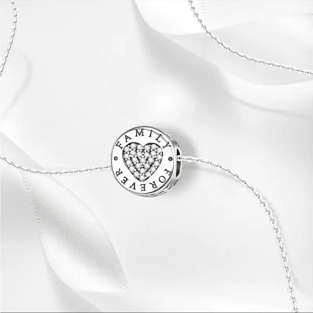 925 Family Forever Hearted Charm For Pandora & Other Bracelets-NEW
